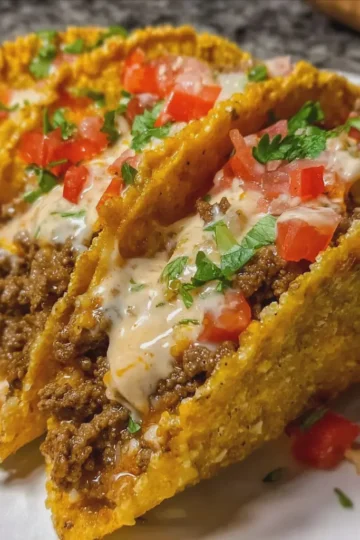Cheesy Beef Rotel Tacos with Creamy Queso Sauce