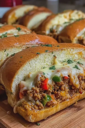 Savory Ground Chicken and Bell Pepper Cheesy Stuffed Hoagie Rolls