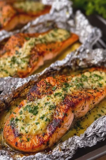 Creamy Garlic Herb Seafood Foil Packs with Salmon Steaks