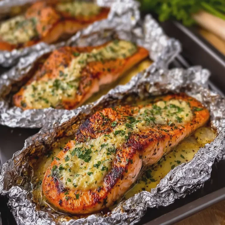 Creamy Garlic Herb Seafood Foil Packs with Salmon Steaks