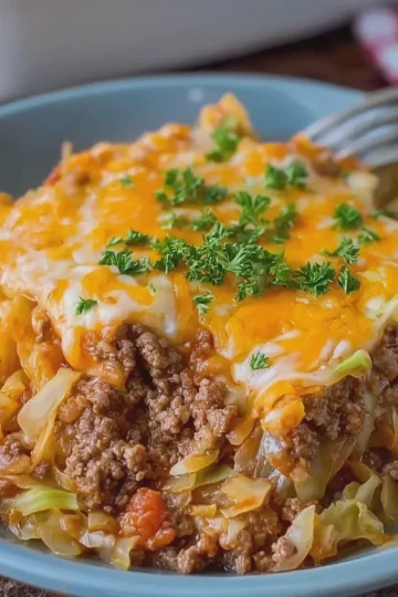 Cheesy Cabbage Beef Casserole