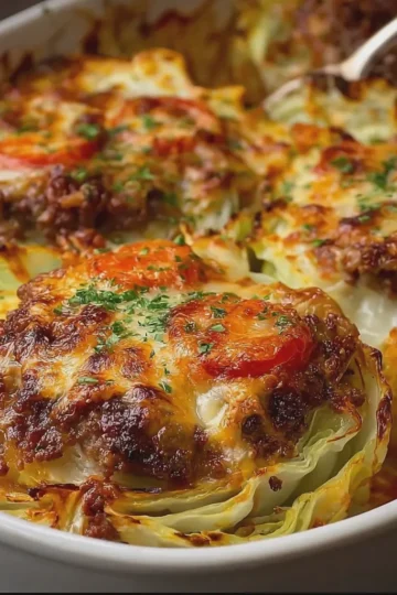 Cheesy Baked Cabbage and Beef Rounds