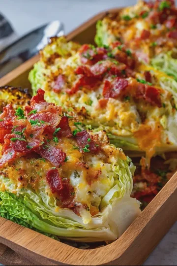 Cabbage Boats with Cheese and Turkey Bacon
