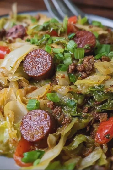 Dirty Cabbage with Smoked Turkey Sausages