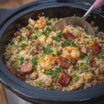 Seafood Dirty Rice with Turkey Bacon and Chicken Ham