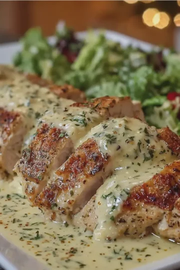 Oven Baked Caesar Chicken with Creamy Dijon Parmesan Sauce