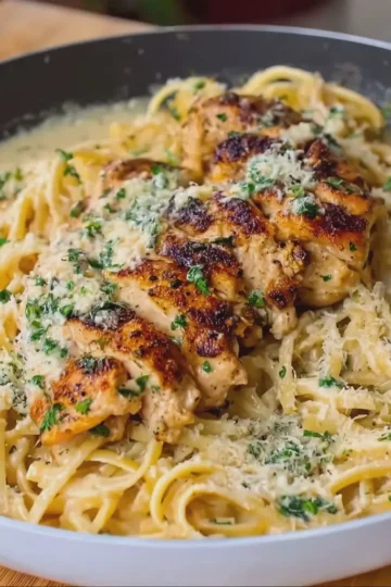 Garlic Butter Chicken with Creamy Linguine