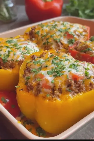 Cream Cheese Stuffed Bell Peppers with Cheesy Taco Beef