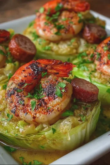 Garlic Shrimp and Sausage Cabbage Cups