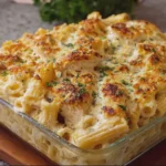 Creamy Chicken Alfredo Rigatoni Bake