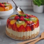 Gelatin Pudding with Fruits and Cookie Base