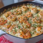 CREAMY GARLIC BUTTER SHRIMP CASSEROLE