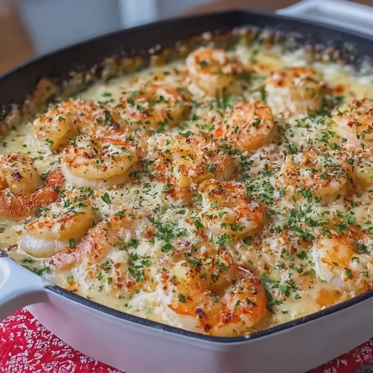 CREAMY GARLIC BUTTER SHRIMP CASSEROLE