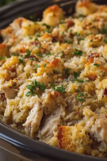 One Pot Crockpot Chicken and Stuffing Casserole