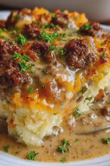 Southern Hamburger Onion Gravy Casserole
