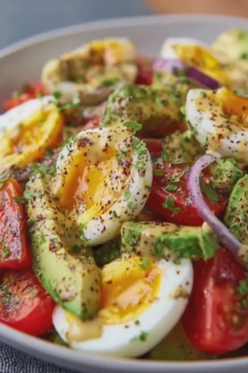 Loaded Avocado, Egg and Tomato Salad with Wholegrain Mustard Dressing